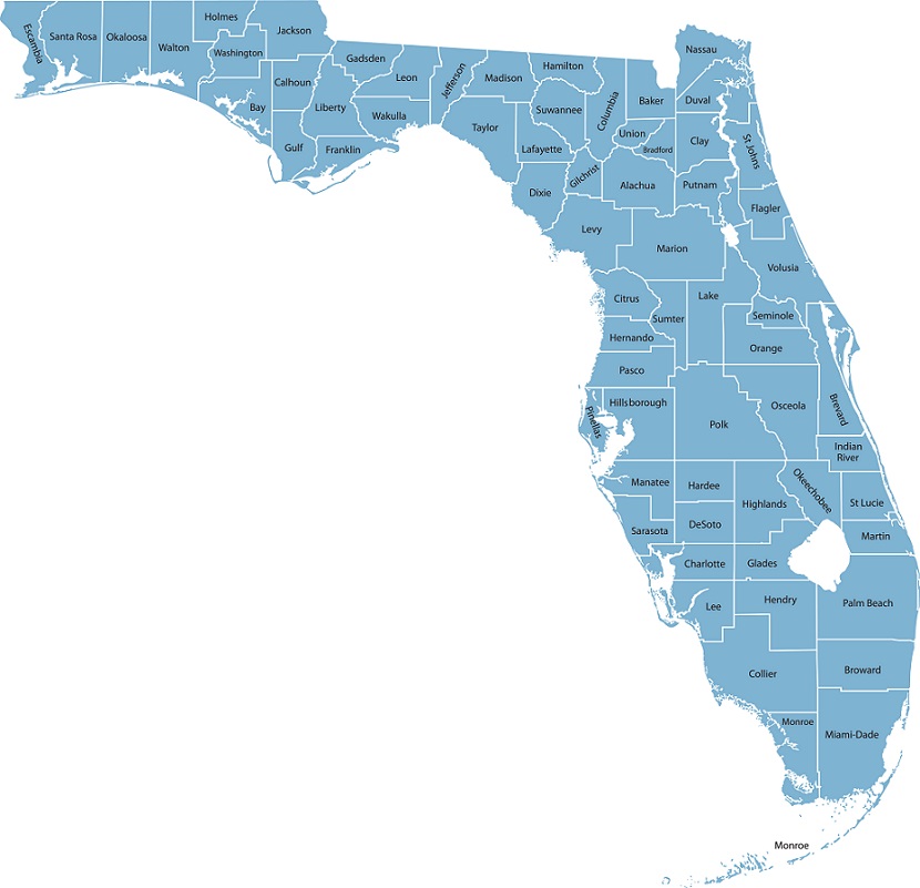 map of Florida showing all the counties we service